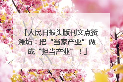 人民日报头版刊文点赞潍坊：把“当家产业”做成“担当产业”！