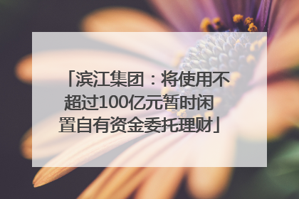 滨江集团：将使用不超过100亿元暂时闲置自有资金委托理财